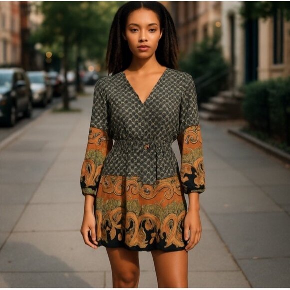 Honey Punch Dress Women Small  V Neck Paisley Multicolor - Picture 1 of 8